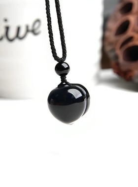 博语寿桃挂件天然黑曜石桃子挂坠