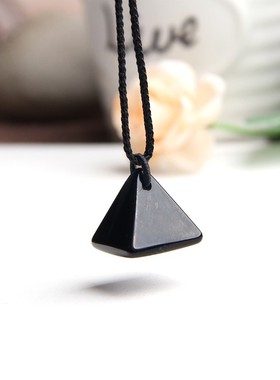 天然黑曜石金字塔吊坠项链