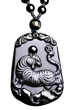 天然黑曜石龙蛇马羊猴鸡狗吊坠