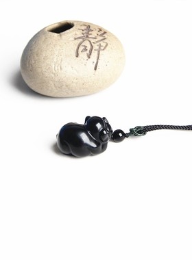 天然黑曜石小猪项链生肖猪挂件