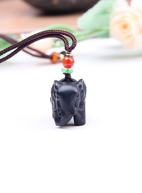 大象挂件挂坠天然黑曜石