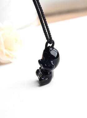 快乐的小猴天然黑曜石猴子挂件猴挂坠生肖水晶小猴子项链项坠饰品
