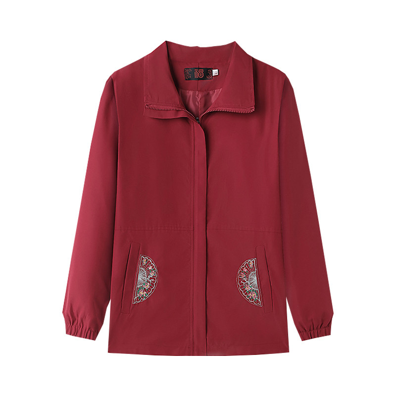中式刺绣妈妈夹克衫春季上衣时尚妈妈翻领薄款棒球服中老年女外套,淘宝优惠券,粉丝福利购,淘宝优惠卷
