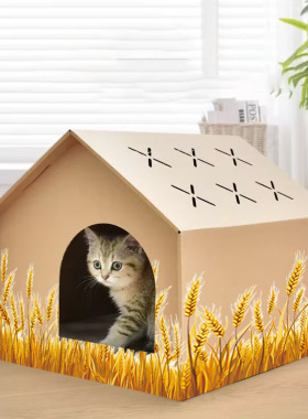 猫窝狗窝小木屋趣味贴纸创意饲养箱造景装饰贴画防水耐磨壁纸diy