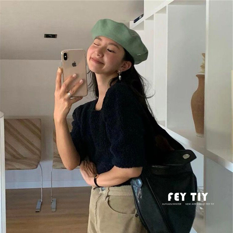 高级感 松霜绿100%澳洲羊毛贝雷帽女韩国博主fever同款保暖蓓蕾帽,淘宝优惠券,粉丝福利购,淘宝优惠卷