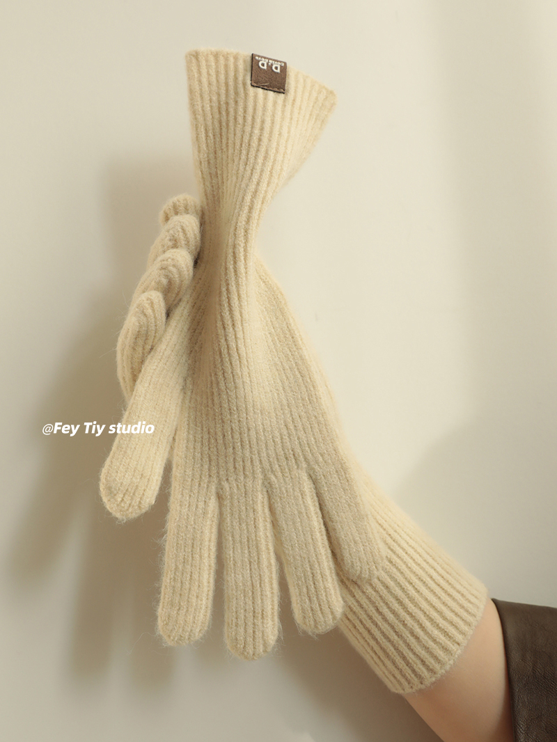 FeyTiy含羊毛好质感经典B囤手套女秋冬季保暖韩版防寒分指可触屏-图3