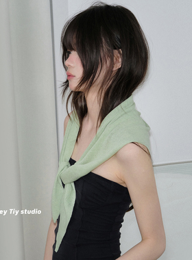 蜜瓜绿柔软夏季小披肩三角巾女