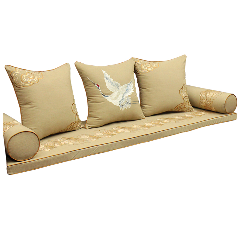 中式红木沙发坐垫棉麻刺绣靠垫靠背实木圈椅垫罗汉床垫子海绵定做
