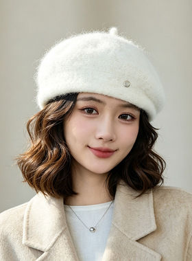 美拉德羊羔绒毛呢贝雷帽女秋冬季保暖贝雷画家帽显脸小文艺帽子潮