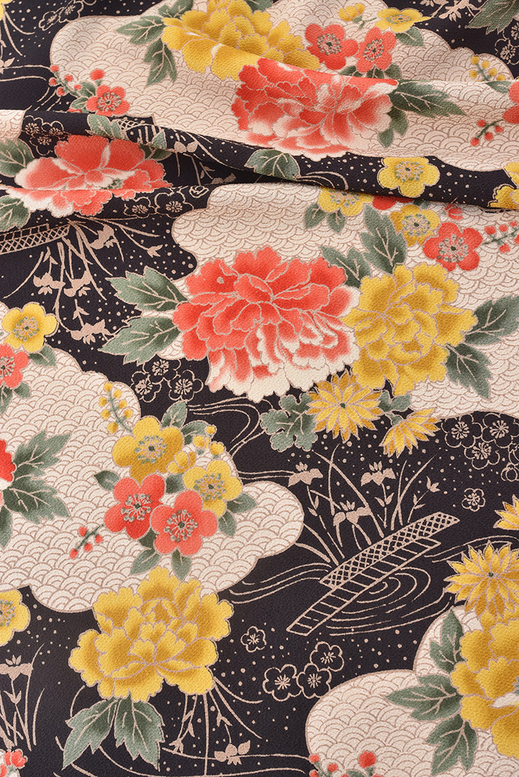 小面团布料日本进口和风绉布樱花龙牡丹和风面料衣服裙子手工diy