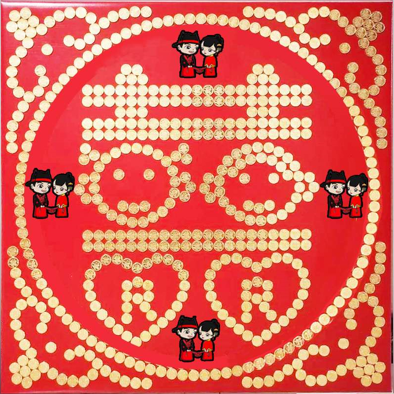 结婚压床喜五角硬币喜字模板新娘坐福硬币拼寿字福字订制硬币拼字 - 图3