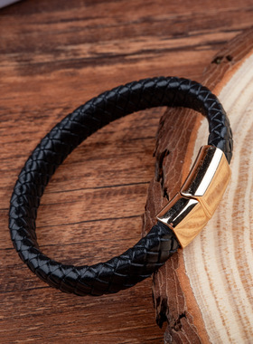 跨境电商亚马逊欧美编织男士皮手链复古磁铁扣手链批发厂家直销