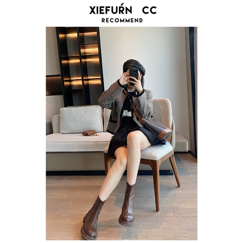 Tide, Martens, демисезонные утепленные коричневые короткие сапоги, ботинки, средней длины