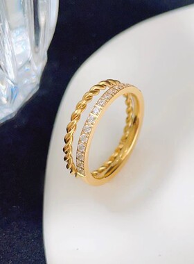 欧美复古麻钻钛钢戒指女小众设计