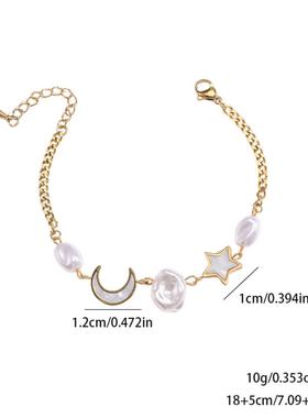 复古风韩版钛钢星月珍珠手链女