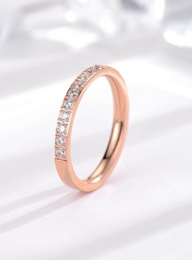 轻奢简约微镶钻钛钢戒指18k玫瑰