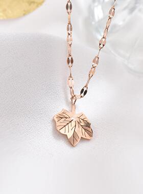 钛钢一叶暴富项链玫瑰金嘴唇链