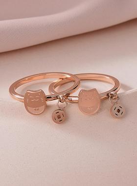 韩版时尚招财猫铜钱钛钢玫瑰金