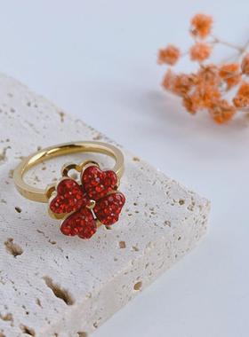 旋转四叶草钛钢戒指女时来运转