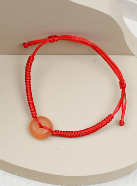 青鱼石平安扣婴儿压惊红绳手链