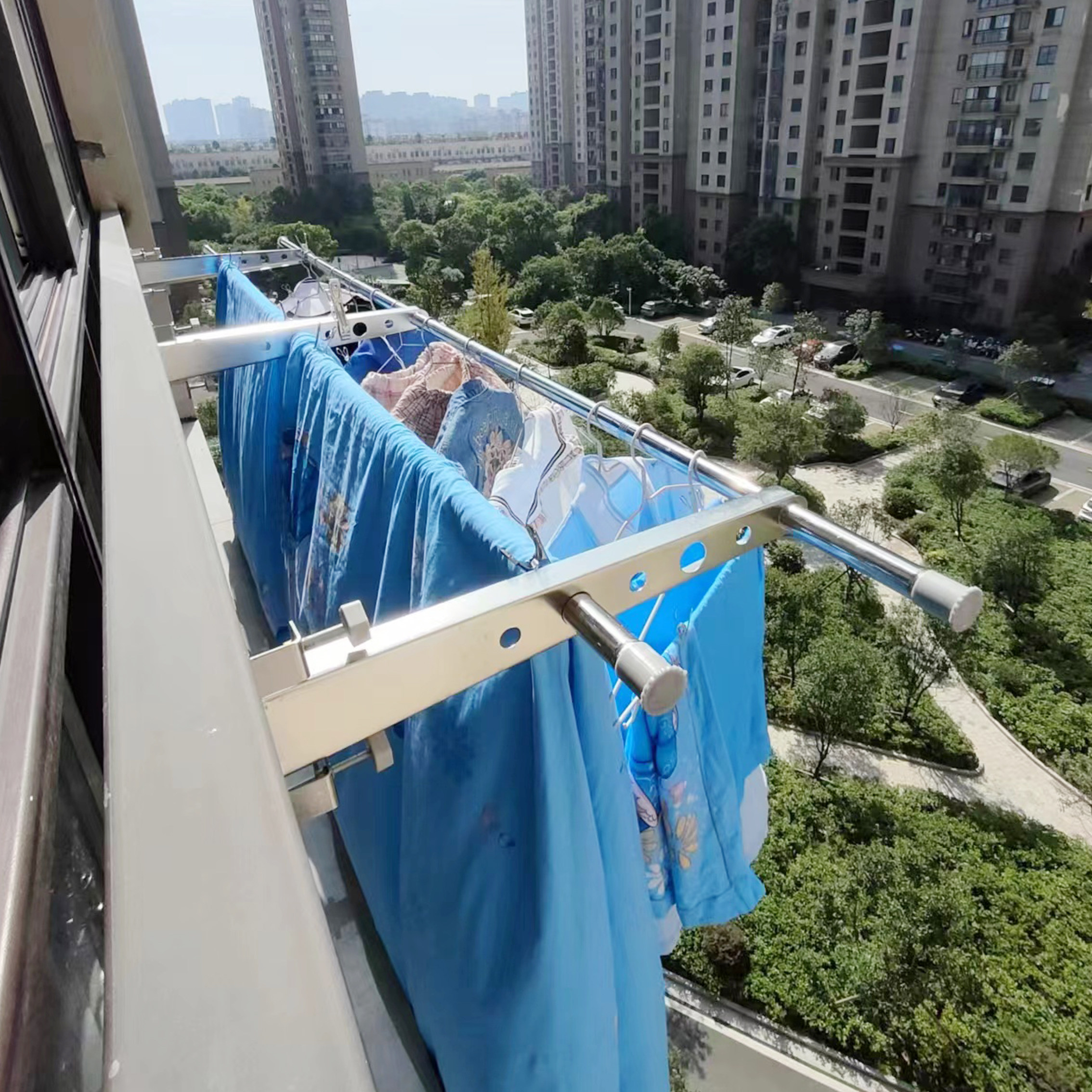 阳台晾衣架窗户晾衣架窗台窗外免打孔晒被子神器户外室内晒凉衣杆