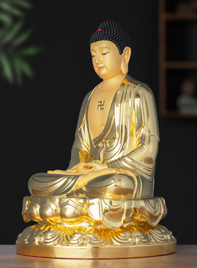 铜贴金中式佛堂释迦摩尼佛三宝佛