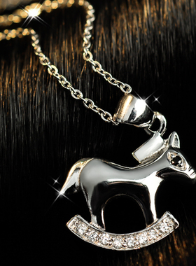 生日礼物S925银 小萌马水晶项链 女 韩版 时尚配饰个性 百搭