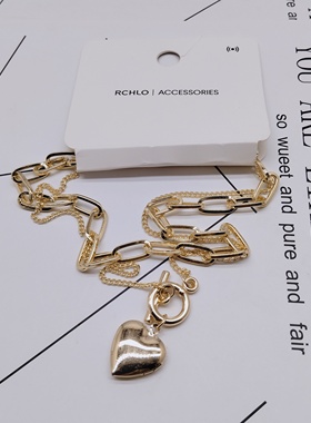 K228夸张质感时尚潮流气质名媛街拍几何多层创意金属爱心项链女