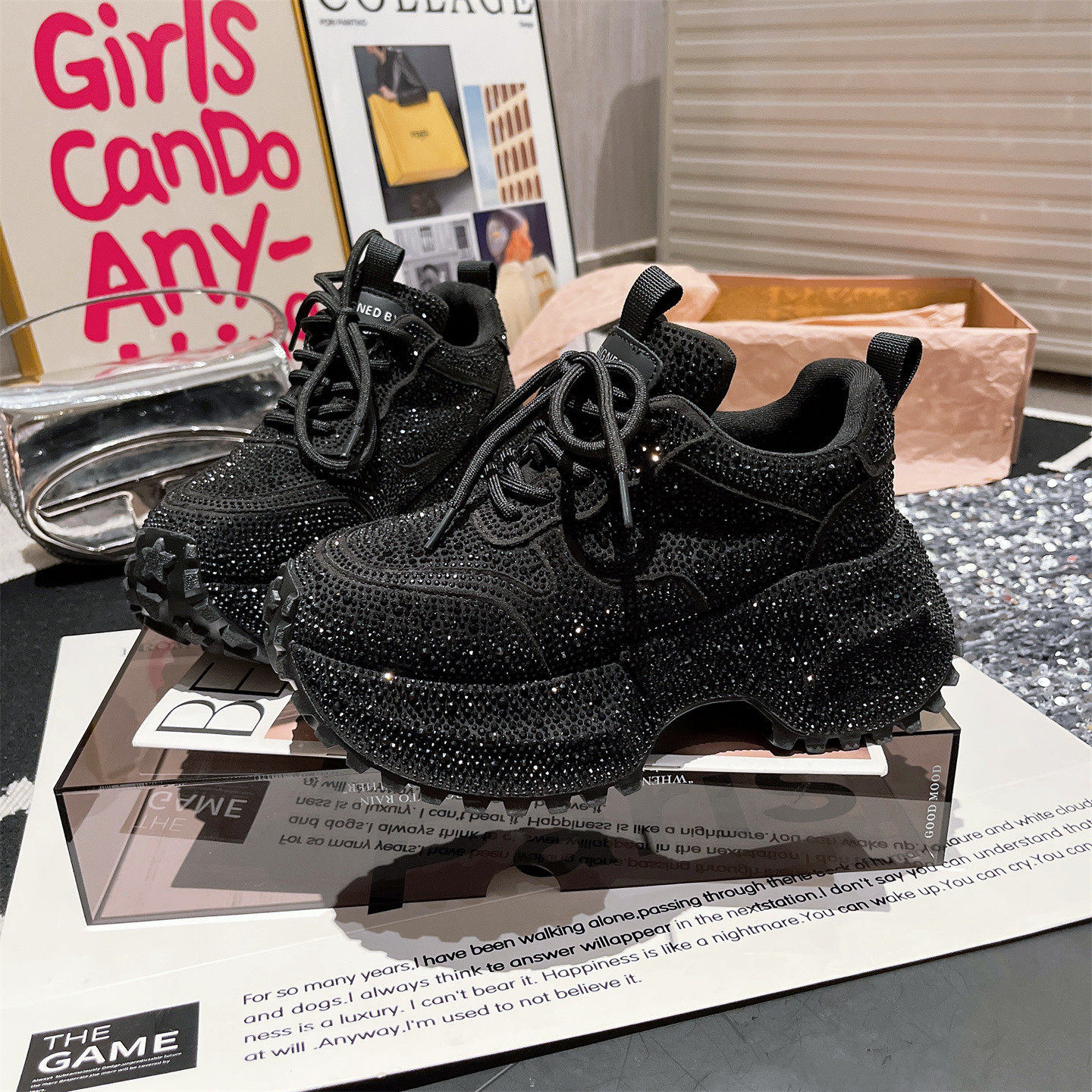 欧货满钻水钻老爹鞋女2025秋冬新款厚底松糕鞋显脚小满钻休闲鞋潮,淘宝优惠券,粉丝福利购,淘宝优惠卷