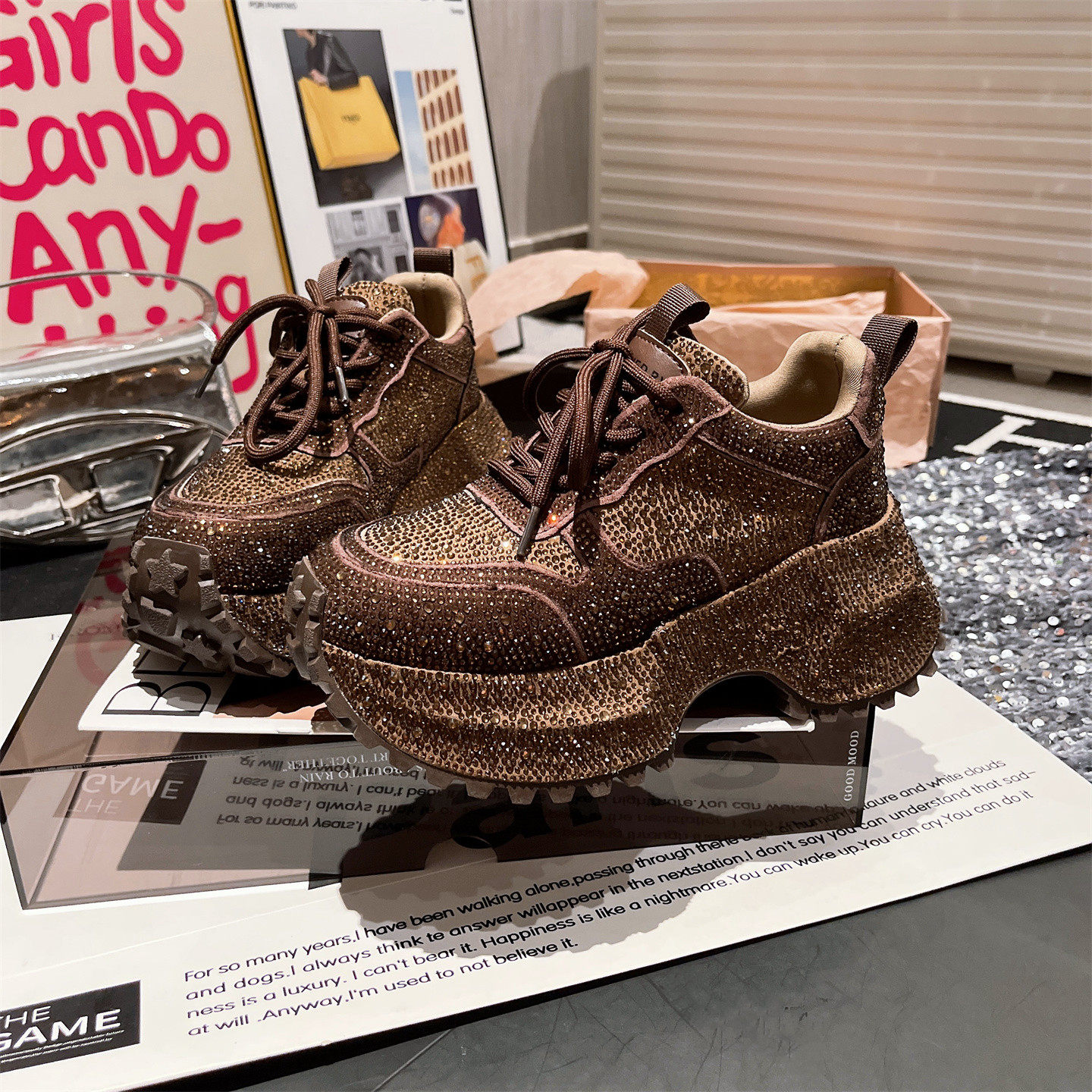 欧货满钻水钻老爹鞋女2025秋冬新款厚底松糕鞋显脚小满钻休闲鞋潮,淘宝优惠券,粉丝福利购,淘宝优惠卷