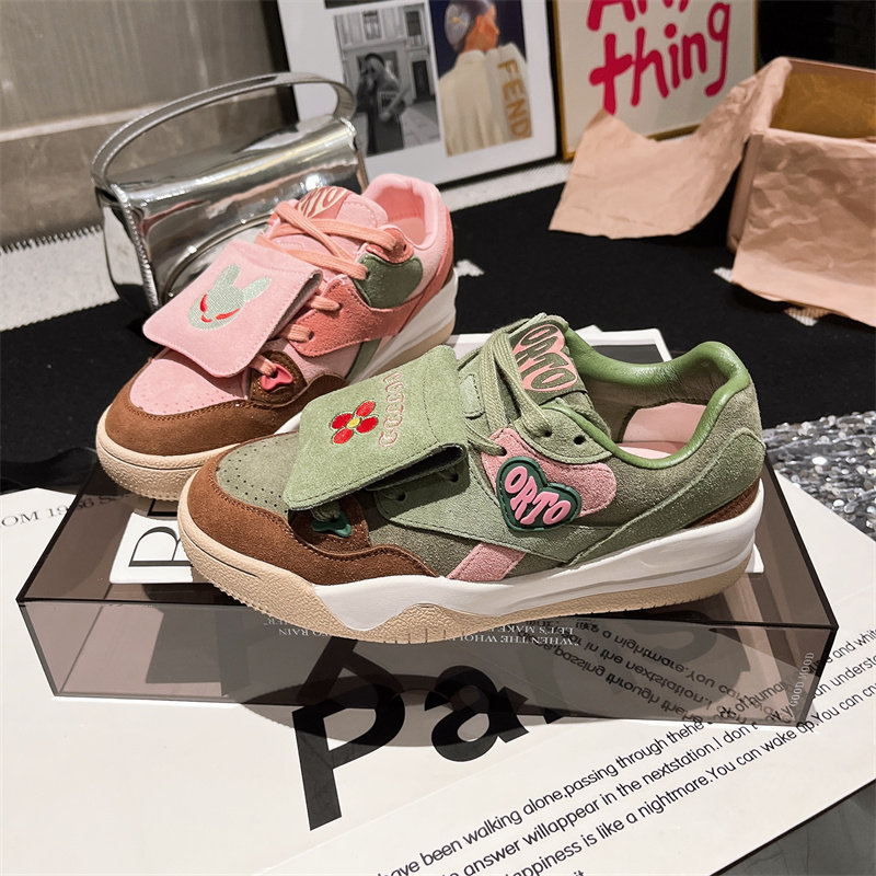 欧货真皮鸳鸯鞋AB款系带休闲鞋板鞋平底鞋字母粉绿面包鞋百搭女鞋,淘宝优惠券,粉丝福利购,淘宝优惠卷