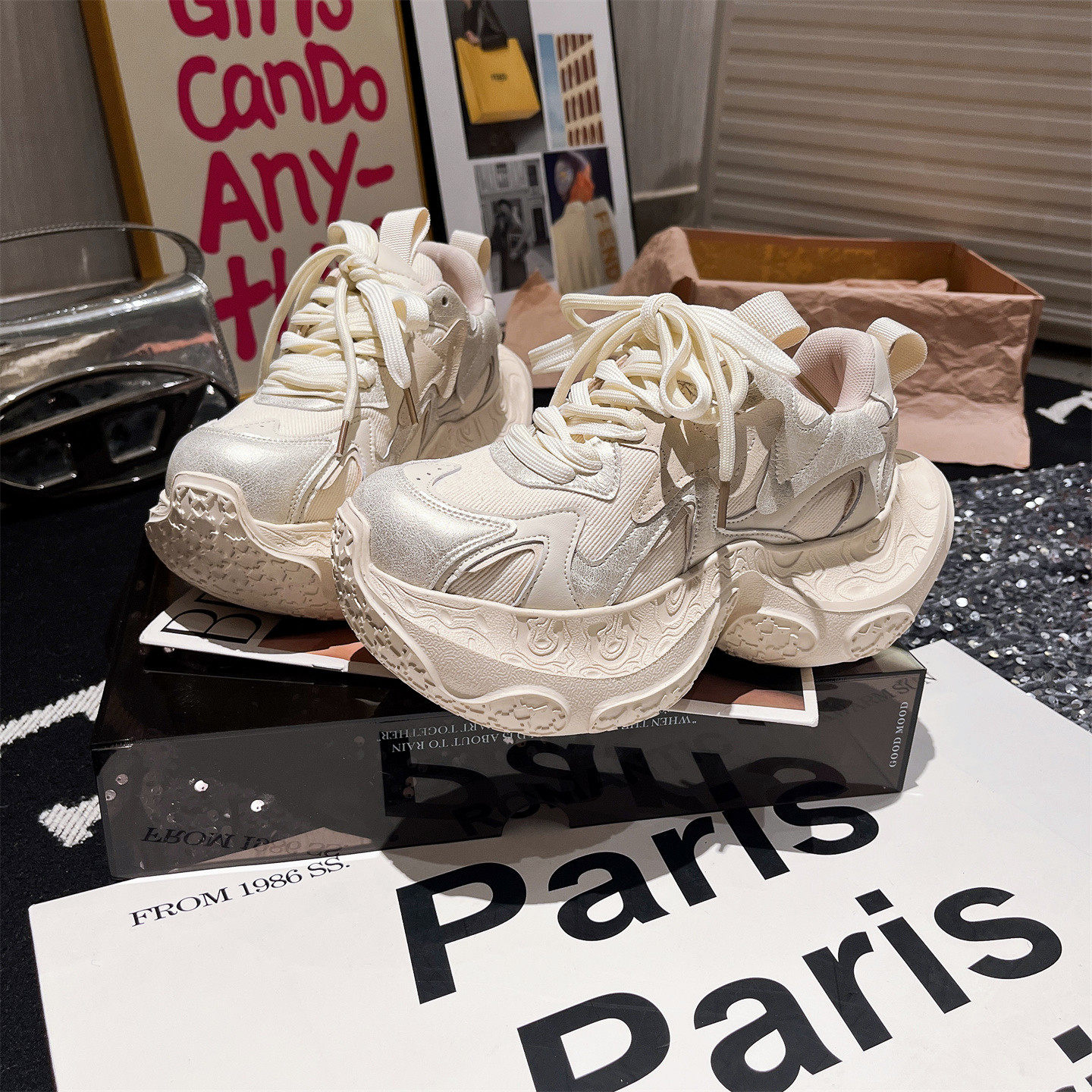 真皮版~反毛皮拼色系带星星厚底松糕小飞尾老爹鞋运动鞋粉色女鞋,淘宝优惠券,粉丝福利购,淘宝优惠卷