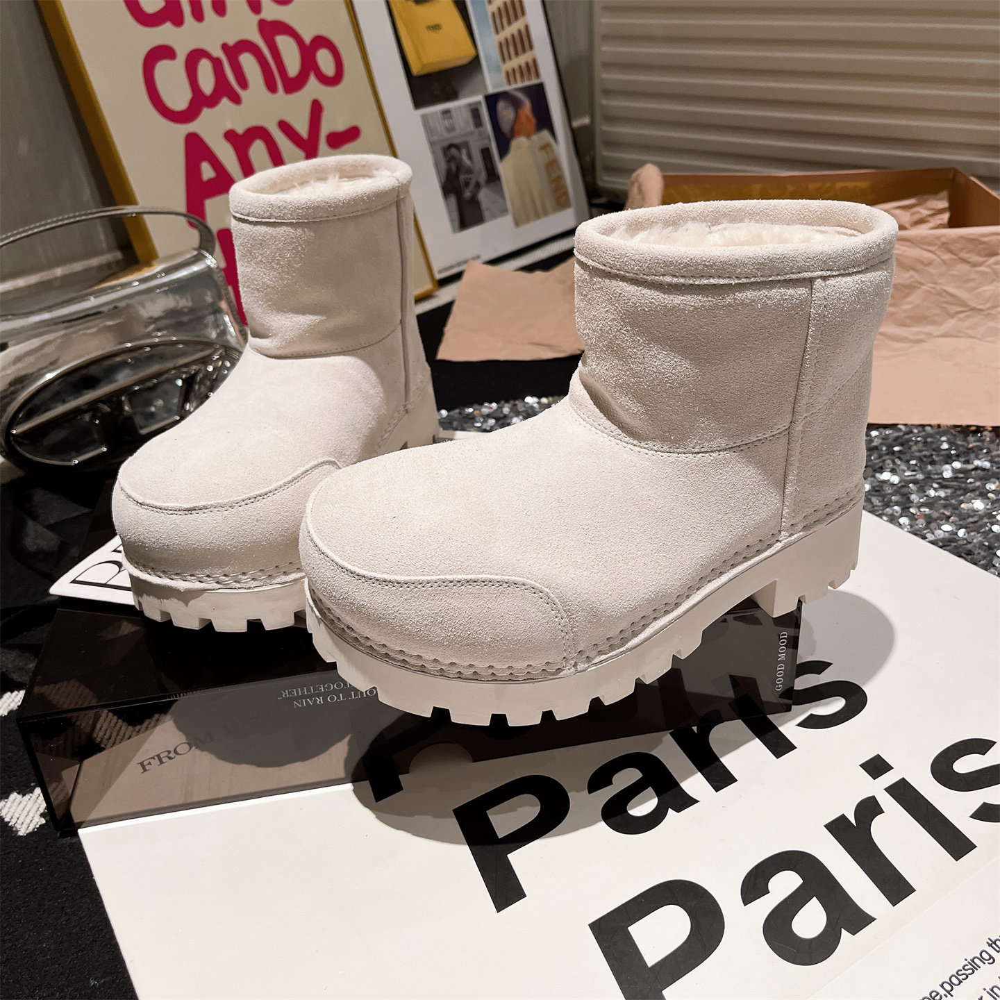 欧货真皮米奇大头厚底松糕加厚雪地棉靴短靴时髦显瘦网红爆款女鞋,淘宝优惠券,粉丝福利购,淘宝优惠卷