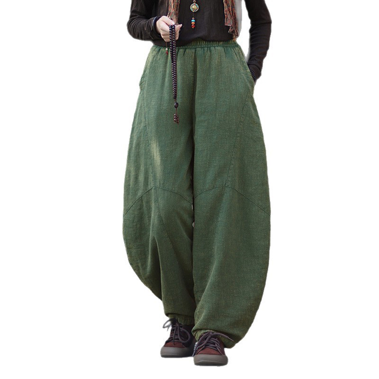 新中式棉麻裤子秋冬太极打坐禅修裤夹棉加厚灯笼裤女新款外穿棉裤,淘宝优惠券,粉丝福利购,淘宝优惠卷