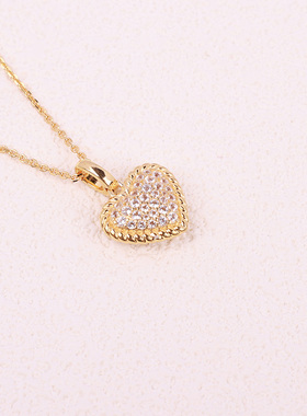 S925纯银镀18K金托帕石爱心项链女小众锁骨链新款通勤百搭链子