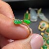 18K gold natural jadeite A-1780 gourd cross ring K yellow full green inlaid diamond jewelry jade