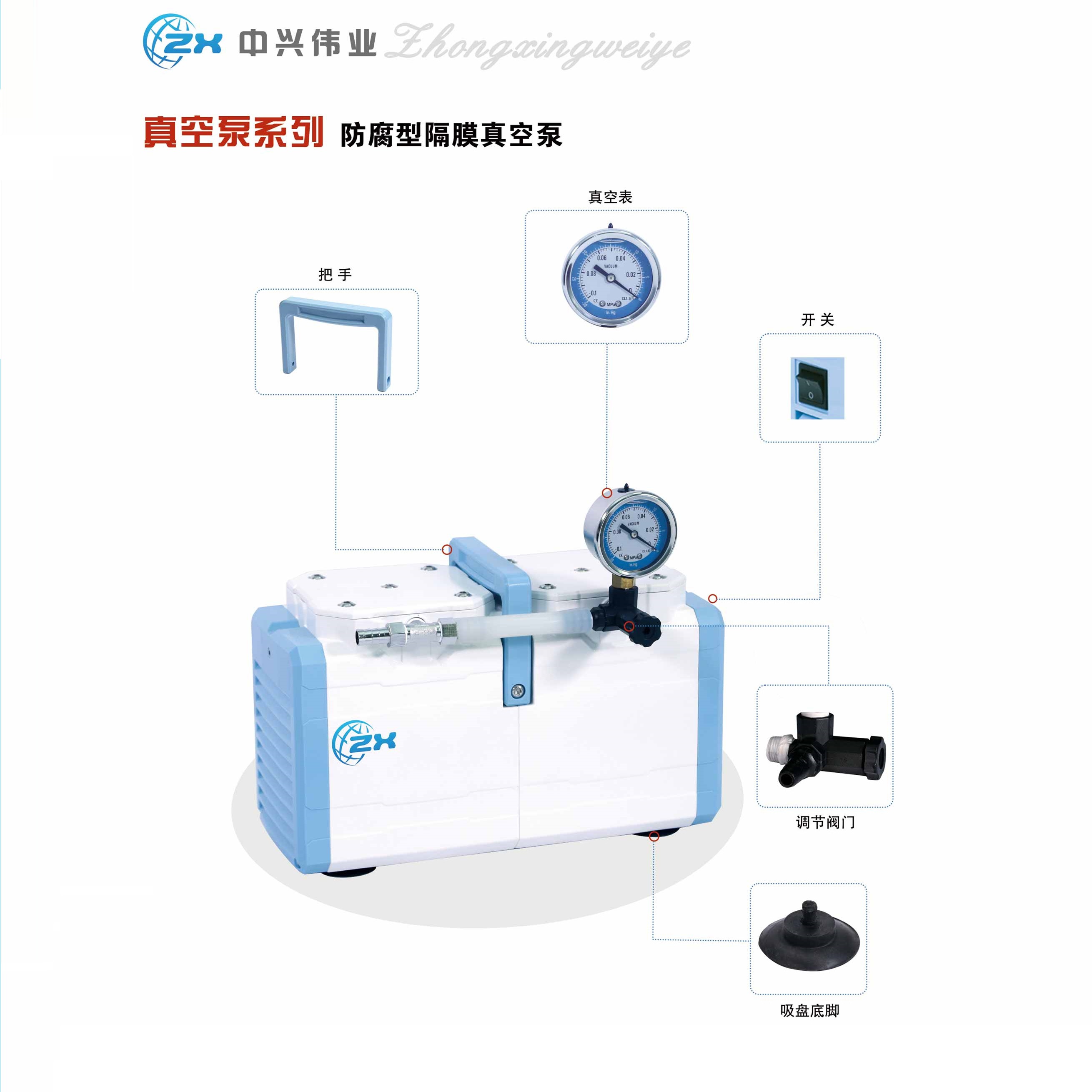北京中兴伟业隔膜泵ZXWB-0.33A/0.5BC/1A无油防腐真空减压实验室 - 图0