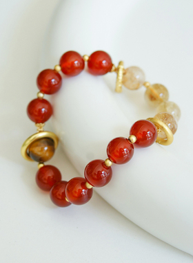 爆款哪吒手串红玛瑙黄塔晶虎眼石