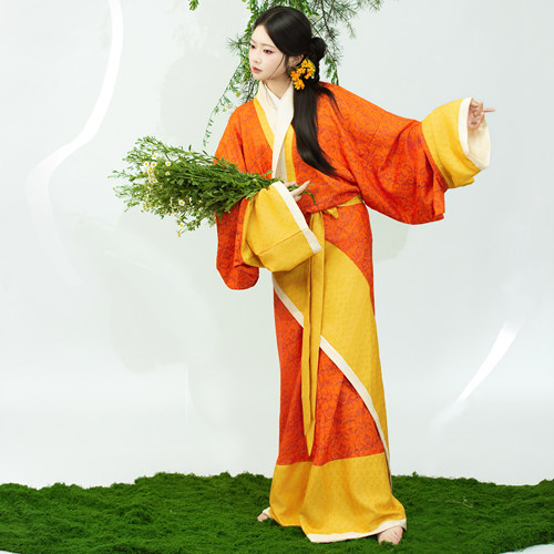 【曲裾 金桔】京渝堂旗下【归汉堂】西汉楚服单层提花纹男女同款 - 图0