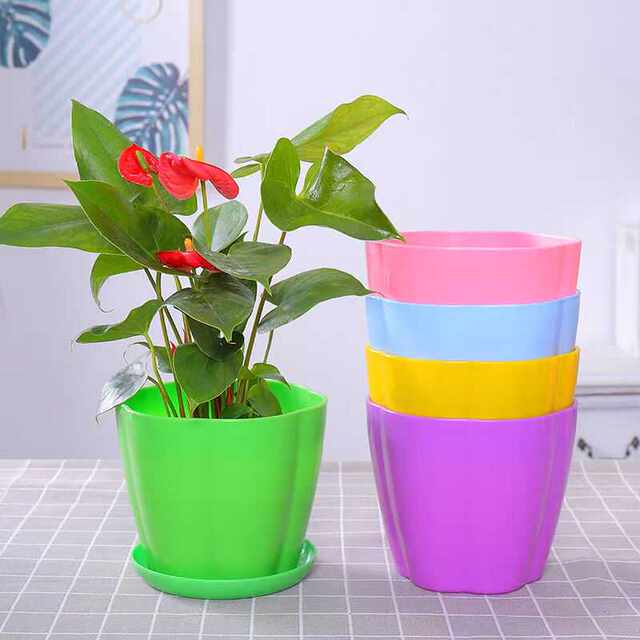 Round gardening plastic flowerpot medium large rose creative indoor pothos succulent potted flowerpot with tray