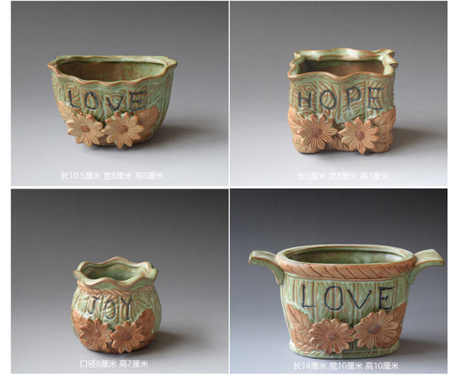 Retro succulent flower pots, green plant pots, ceramic flower pots, personalized succulent old pile pots, coarse pottery, breathable simple large flower pots