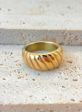 magicfish法式复古牛角包电镀戒