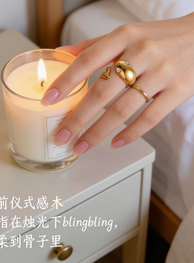 百搭ins风钛钢水钻鱼形开口戒指