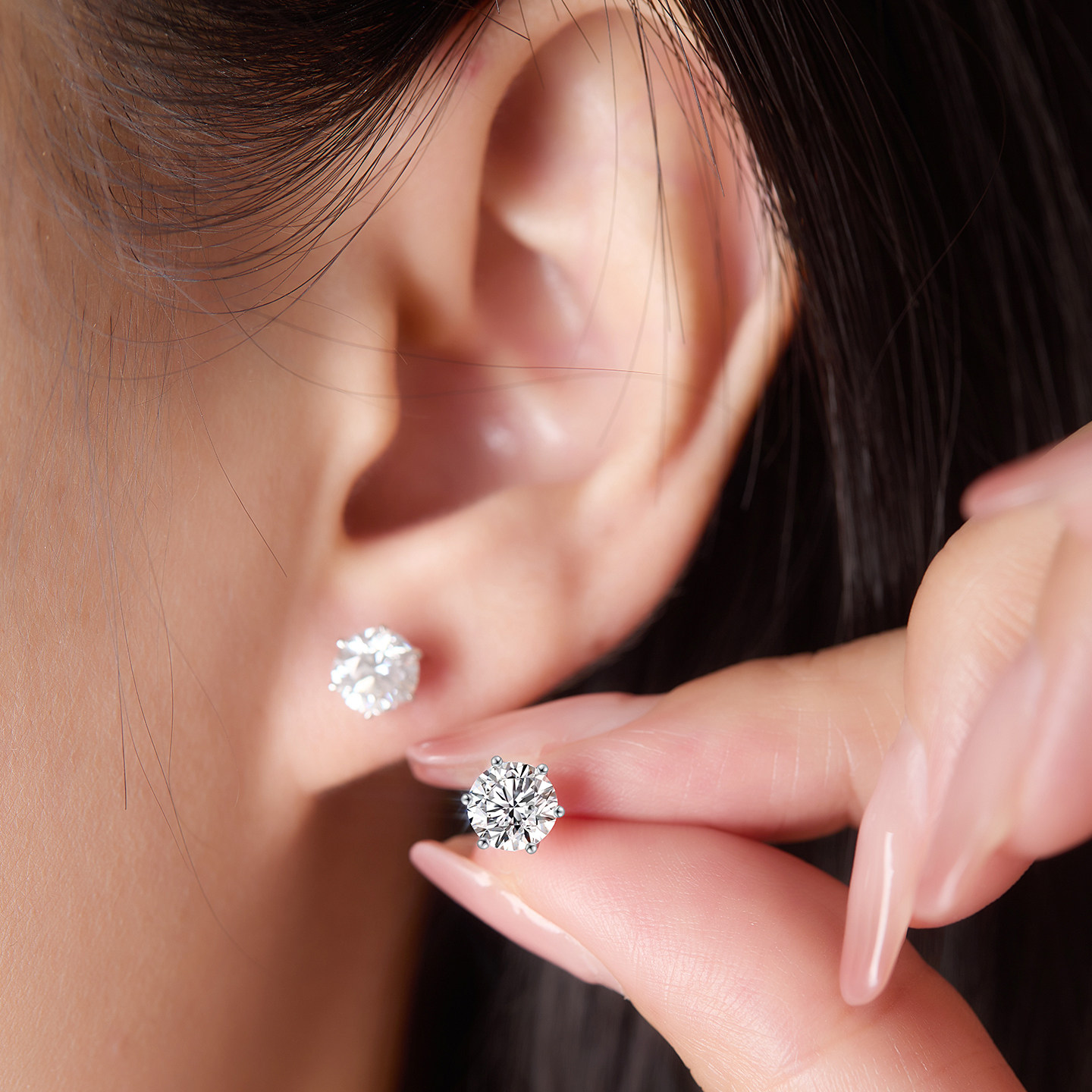18k金耳钉人工培育钻石耳饰女款单钻六爪pt950四爪螺丝拧扣耳骨钉,淘宝优惠券,粉丝福利购,淘宝优惠卷