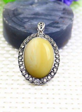 纯银镶嵌蜜蜡琥珀玉石吊坠空托