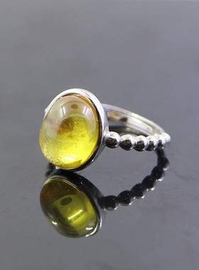 纯银镶嵌蜜蜡戒指空托