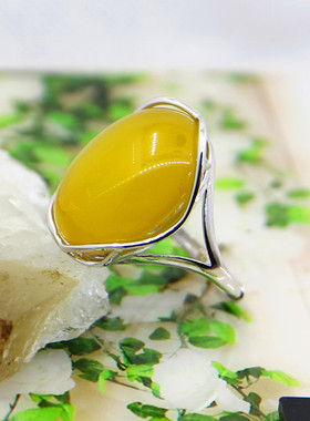 纯银镶嵌欧式蜜蜡戒指空托