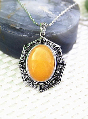 纯银镶嵌手工蜜蜡琥珀吊坠空托