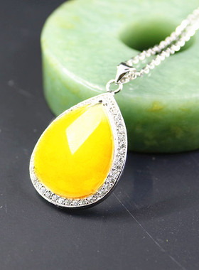 纯银镶嵌蜜蜡琥珀玉石吊坠空托