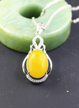 纯银镶嵌蜜蜡琥珀吊坠空托